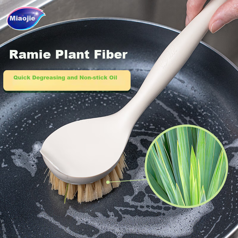 Miaojie Long-Handled Pot Scrubber, Plant Sisal Effective Degreasing Non-Shedding...