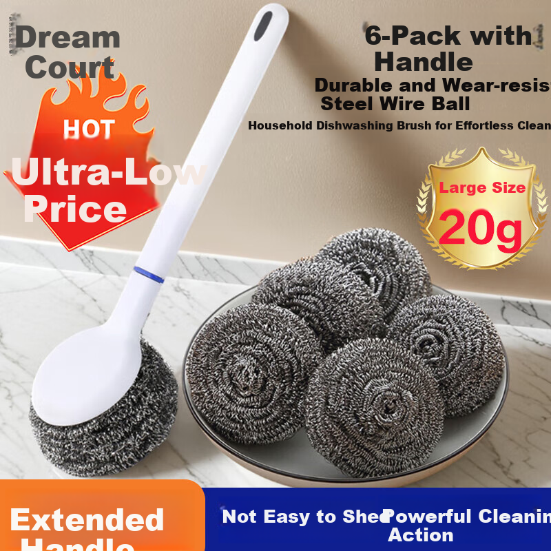 Mengting Stainless Steel Wire Scrubber Pot Scrubber with Handle, Long Handle Pot...