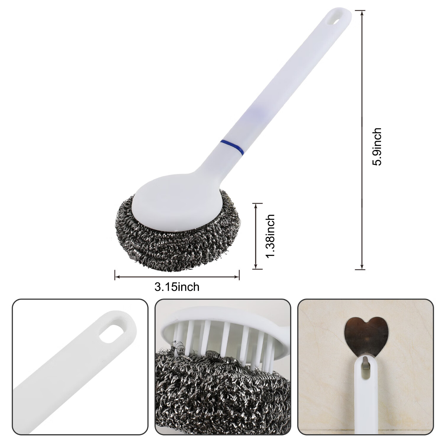 Mengting Stainless Steel Wire Scrubber Pot Scrubber with Handle, Long Handle Pot...