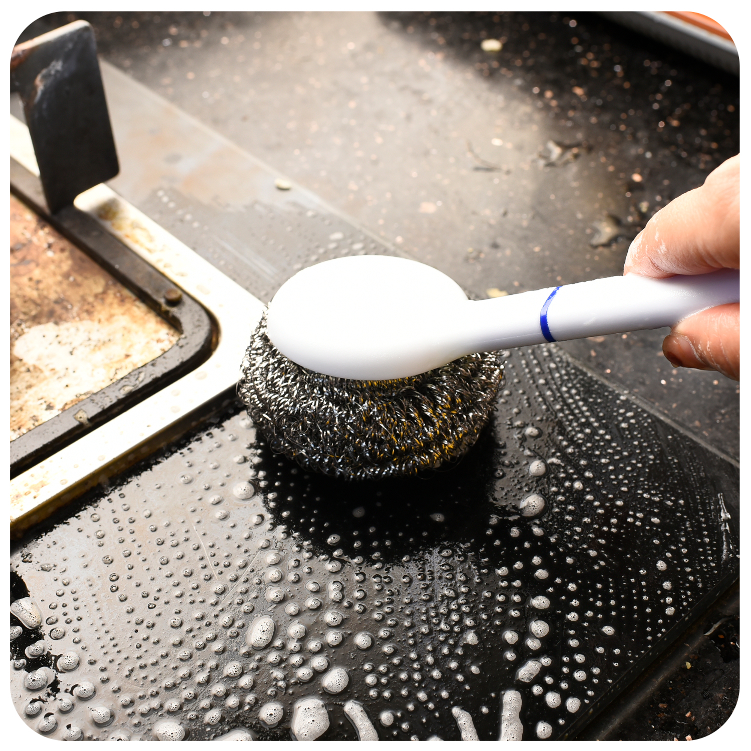 Mengting Stainless Steel Wire Scrubber Pot Scrubber with Handle, Long Handle Pot...