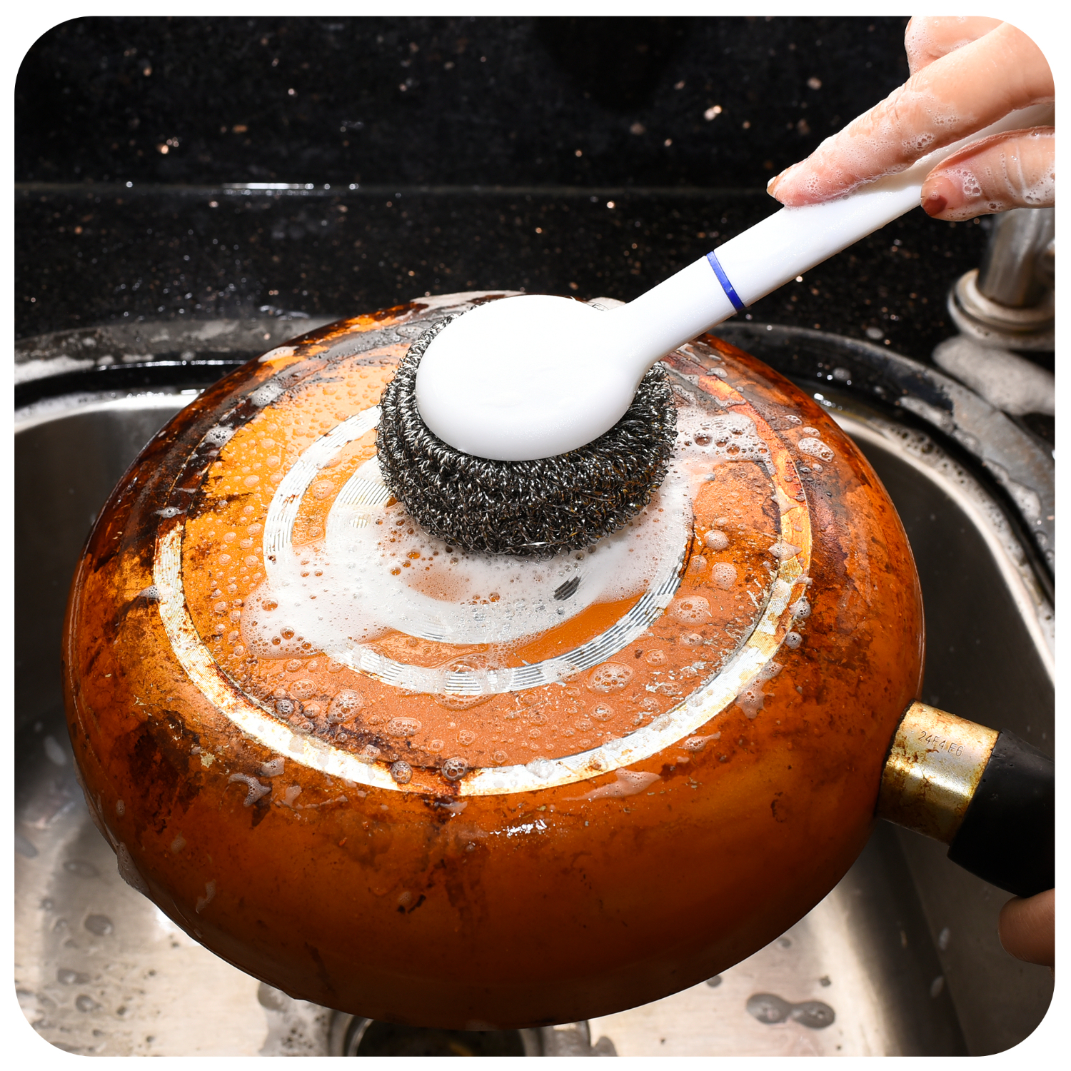 Mengting Stainless Steel Wire Scrubber Pot Scrubber with Handle, Long Handle Pot...