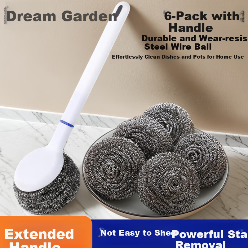 Mengting Stainless Steel Wire Scrubber Pot Scrubber with Handle, Long Handle Pot...