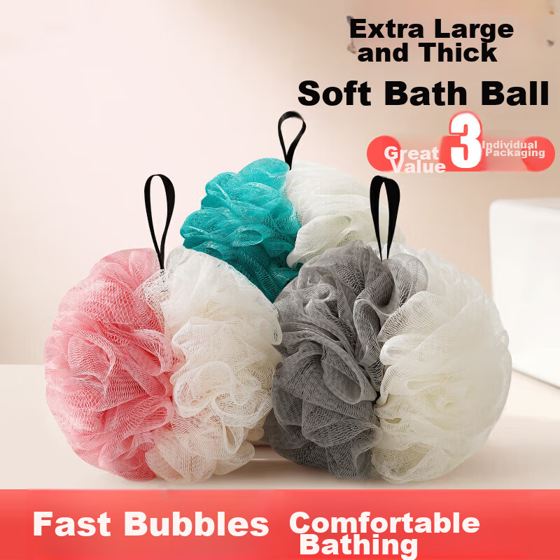 Jiebishi Bath Sponge, Extra Large [3-Pack], Exfoliating Washcloth, Bathing Essen...