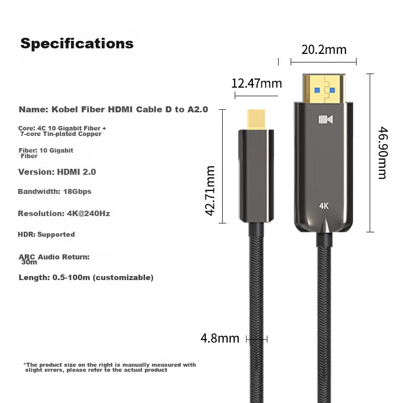 Kaibor Fiber Optic Silver-Plated Micro HDMI to HDMI Cable, Camera Mini HDMI High...