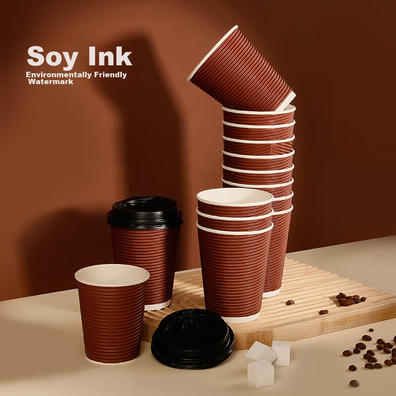 Youao Disposable Coffee Cups with Lids, Large Size, 30 Sets * 350ml, Double-Laye...