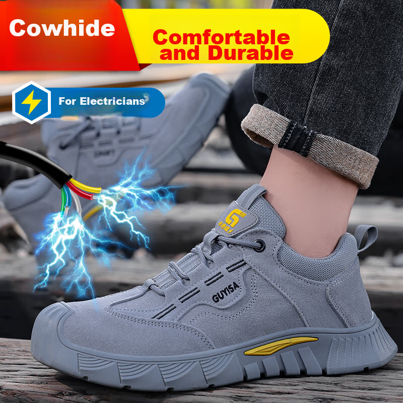 JUNBU Safety Shoes for Men, Electrician Insulated Plastic Toe Cap, Anti-Smashing...