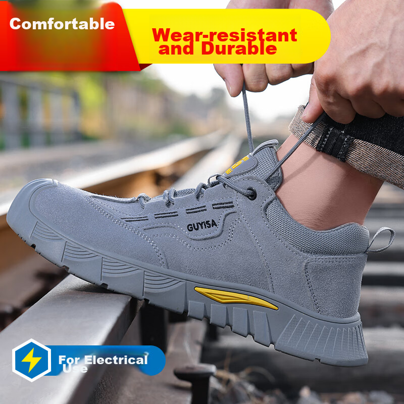 JUNBU Safety Shoes for Men, Electrician Insulated Plastic Toe Cap, Anti-Smashing...