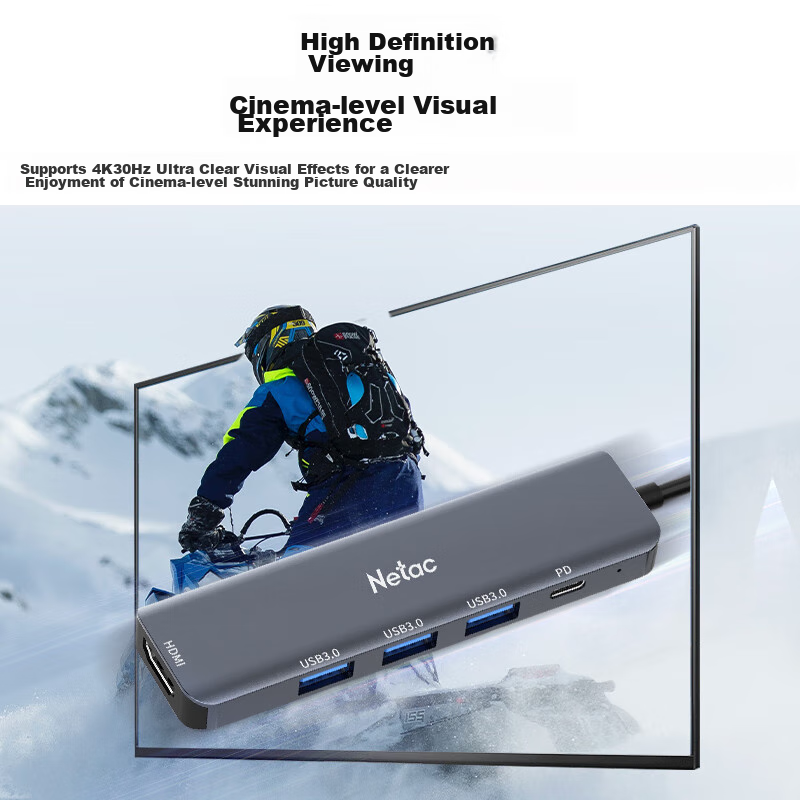 Netac Type-C Expansion Dock, Five-In Hub, HDMI Converter, 4K Adapter, PD Fast Ch...