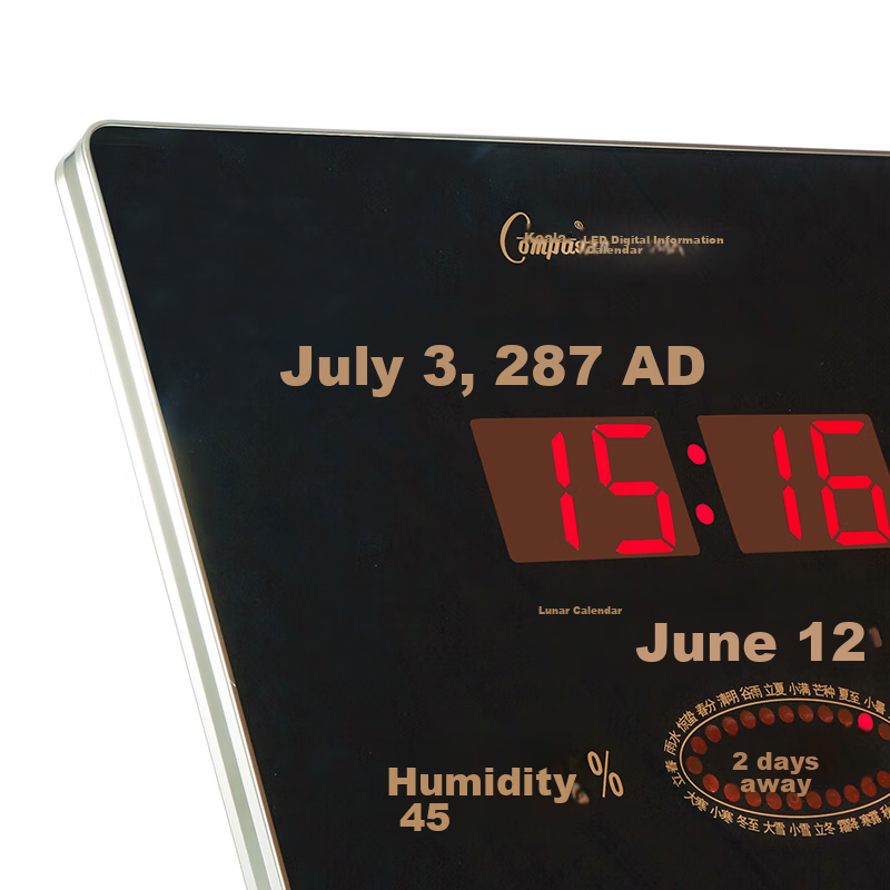 Compas Wall Clock, Digital Perpetual Calendar, Electronic Clock, Living Room Squ...