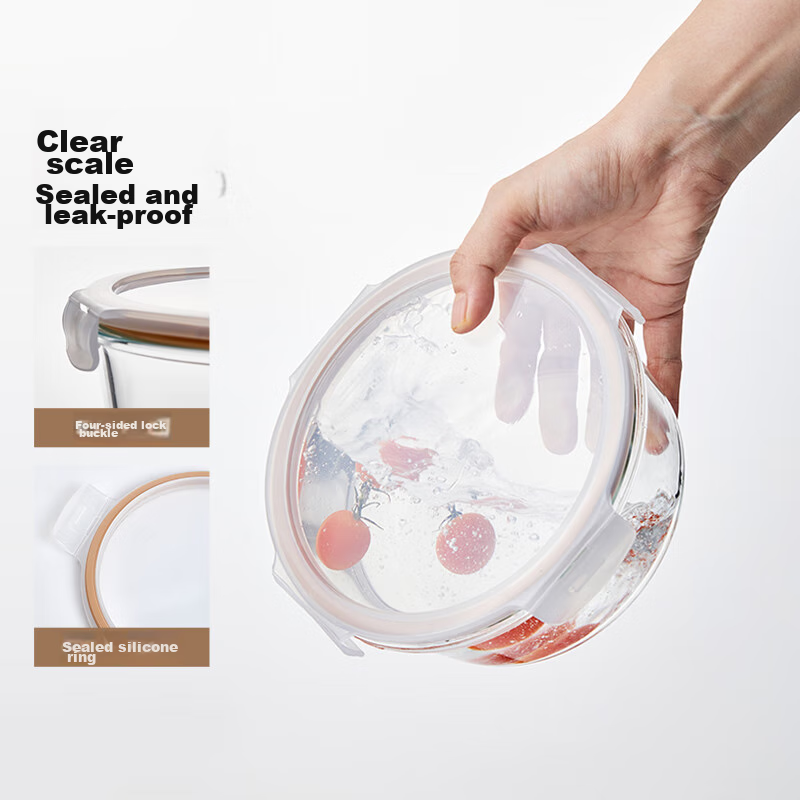 Lock & Lock Microwave-Safe Glass Lunch Box with Lid, Large Capacity Round Food C...