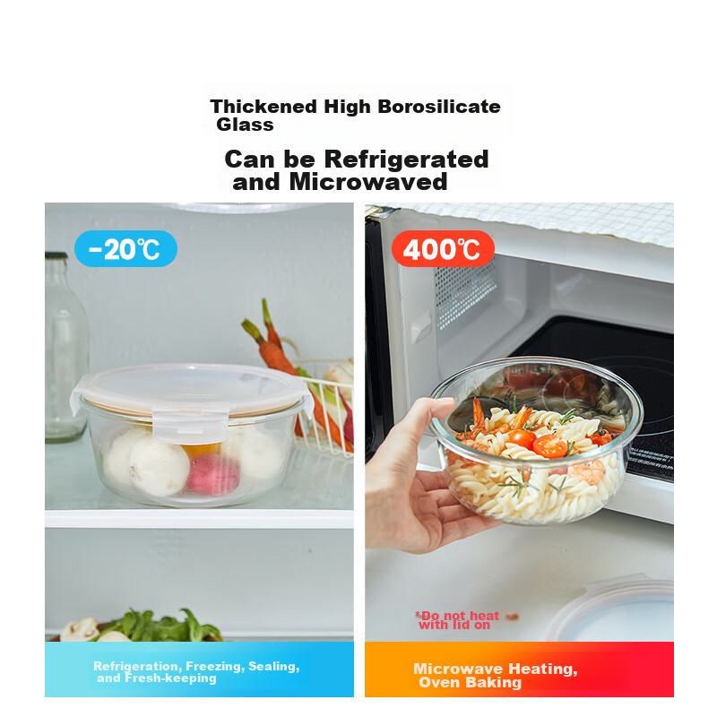 Lock & Lock Microwave-Safe Glass Lunch Box with Lid, Large Capacity Round Food C...