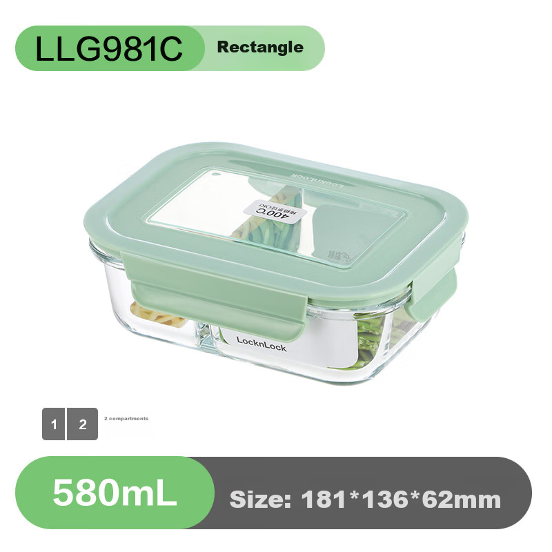 Lock & Lock Compartment Lunch Box, Microwave-Safe Glass Food Storage Container,...