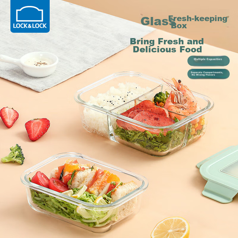 Lock & Lock Compartment Lunch Box, Microwave-Safe Glass Food Storage Container,...