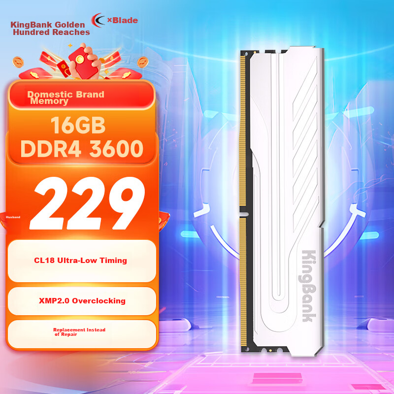 KINGBANK 16GB DDR4 3600 Desktop Memory Module, Yinjue C18, Compatible with Black...