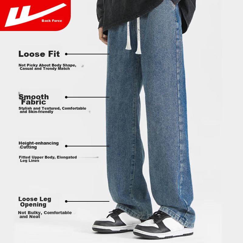 Warrior Denim Jeans for Men, Spring And Autumn Straight-Leg Pants, Loose Wide-Le...