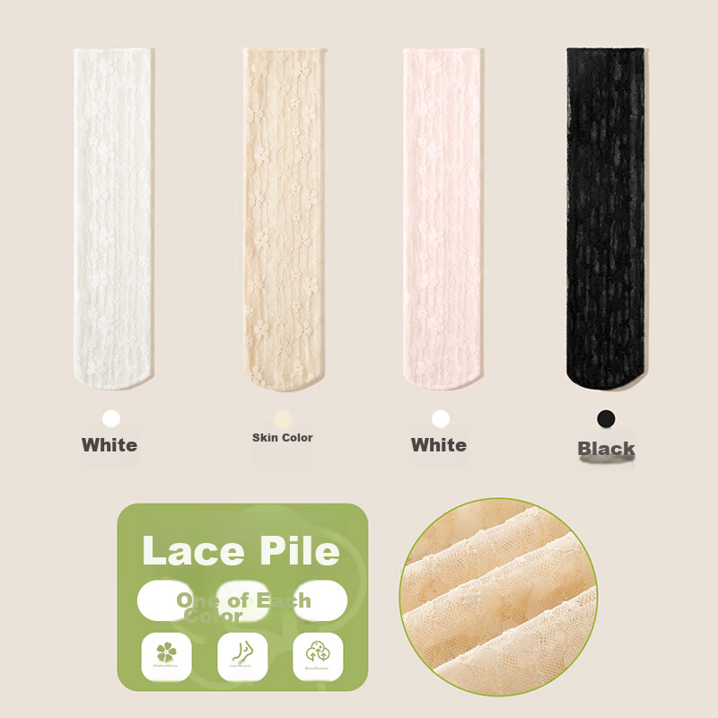 Langsha Lace Stockings for Women, Mid-Calf White Slouch Socks, Thin Spring And S...