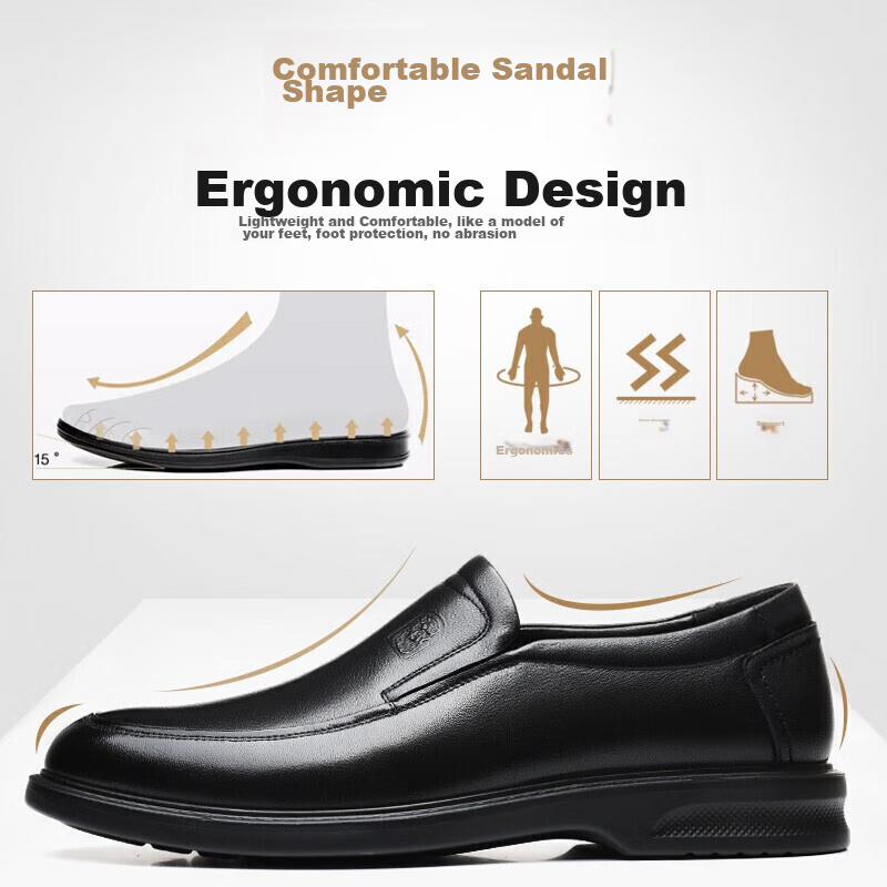 LAORENTOU Business Casual Leather Shoes for Men, Spring Breathable Soft-Soled Co...