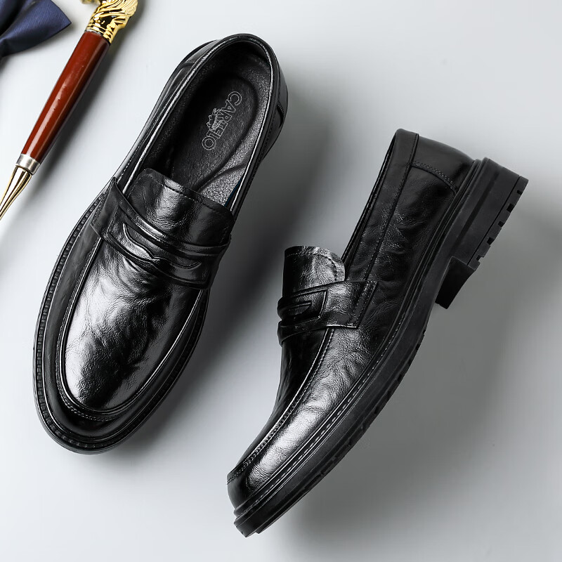 CARTELO Men's Casual Leather Shoes Breathable Cowhide Hand-grabbing Wrinkle-resi...