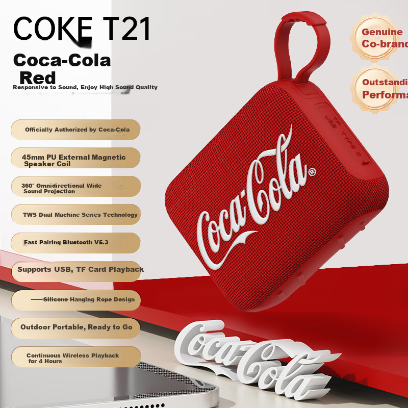 Coca-Cola T21 Outdoor Wireless Bluetooth Speaker Portable Subwoofer Home Car Dua...