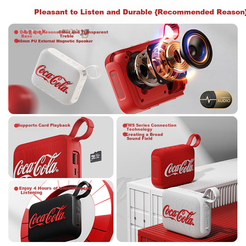 Coca-Cola T21 Outdoor Wireless Bluetooth Speaker Portable Subwoofer Home Car Dua...