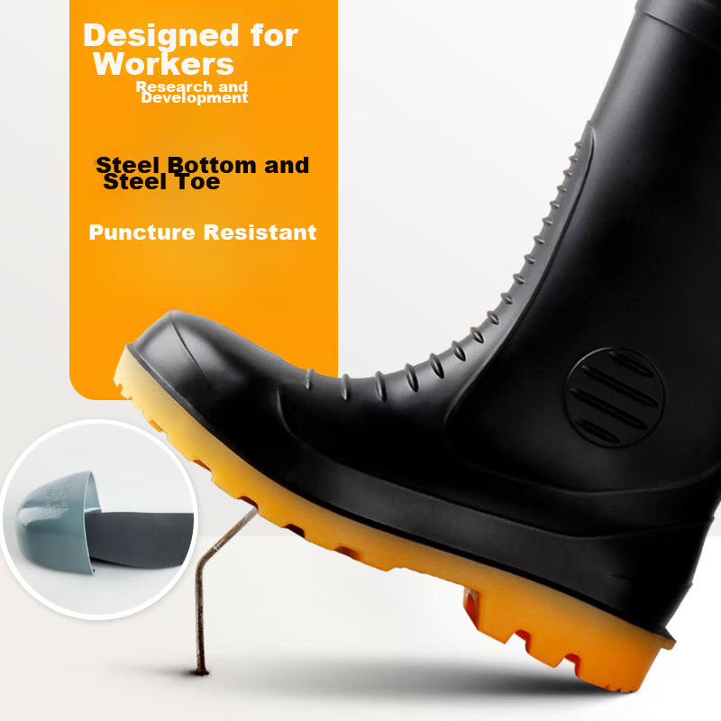 Huili Safety Rain Boots for Men, Steel Toe, Steel Midsole, Puncture-Resistant, H...