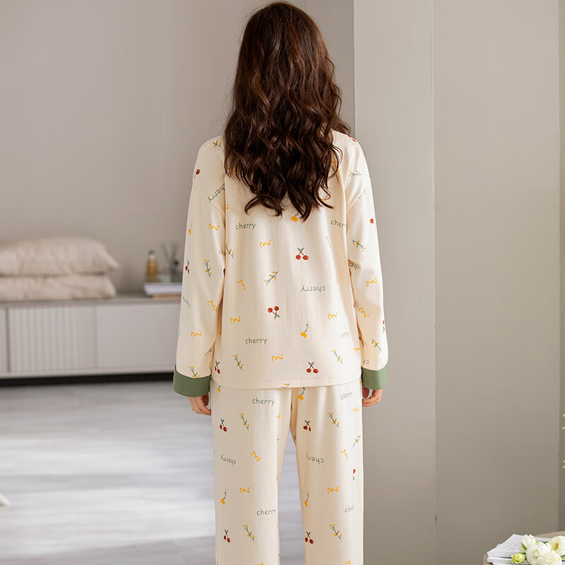 Langsha Women's Pajamas, Spring And Autumn Printed Cotton, Wearable Outside, Lon...