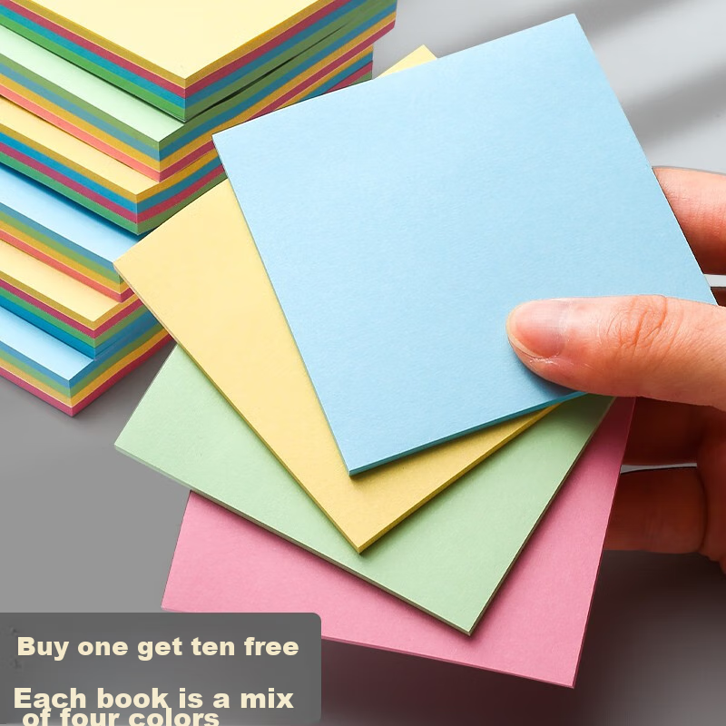 Jinzhi 1000 Sheets (10 Packs), 4 Colors Simple Sticky Notes, 76*76mm Memo Pad, R...