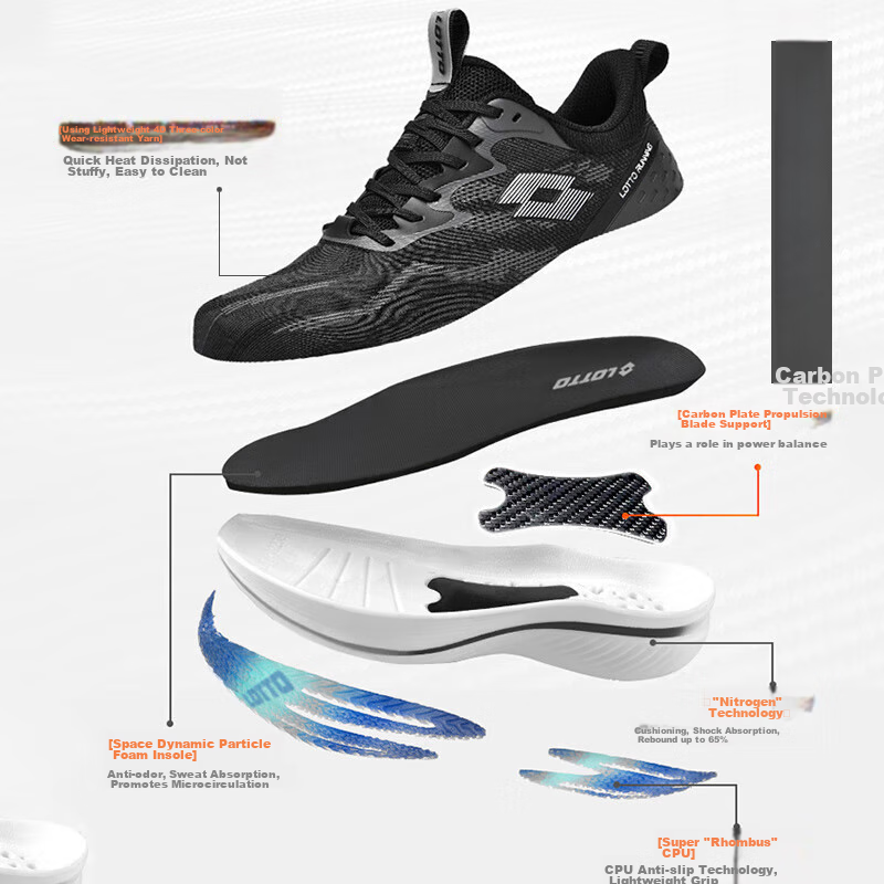 LOTTO Running Shoes for Men, Carbon Plate Shock Absorption, Breathable, Lightwei...