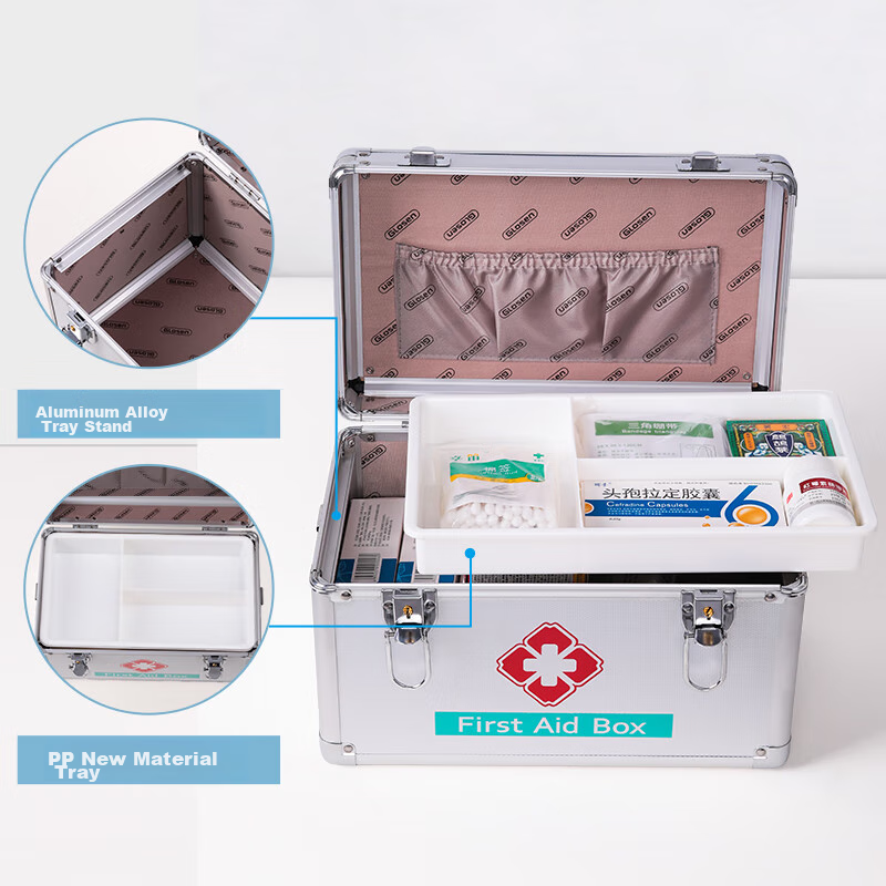 Jinlongxing Aluminum Alloy Home Medicine Box, Small First Aid Kit, Lockable Stor...
