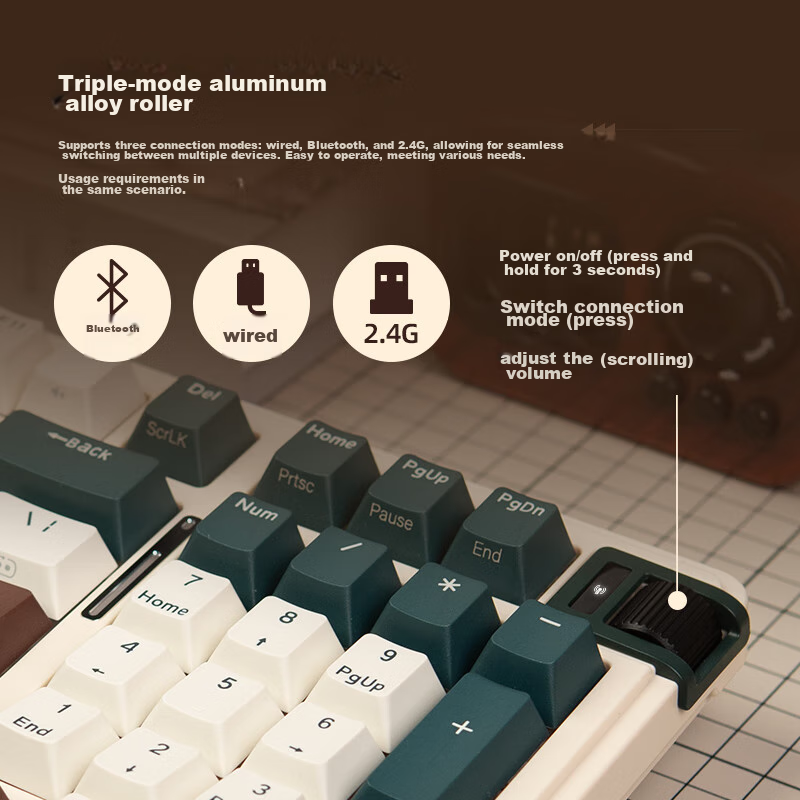 KZZI K98 Tri-Mode Mechanical Keyboard, Wireless 2.4G Bluetooth Wired, 98 Keys, R...