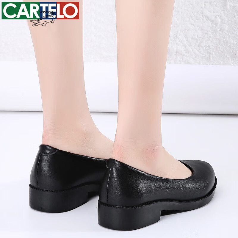 CARTELO Women's Comfortable Black Leather Work Shoes KDLDX-9577 Black Size 40