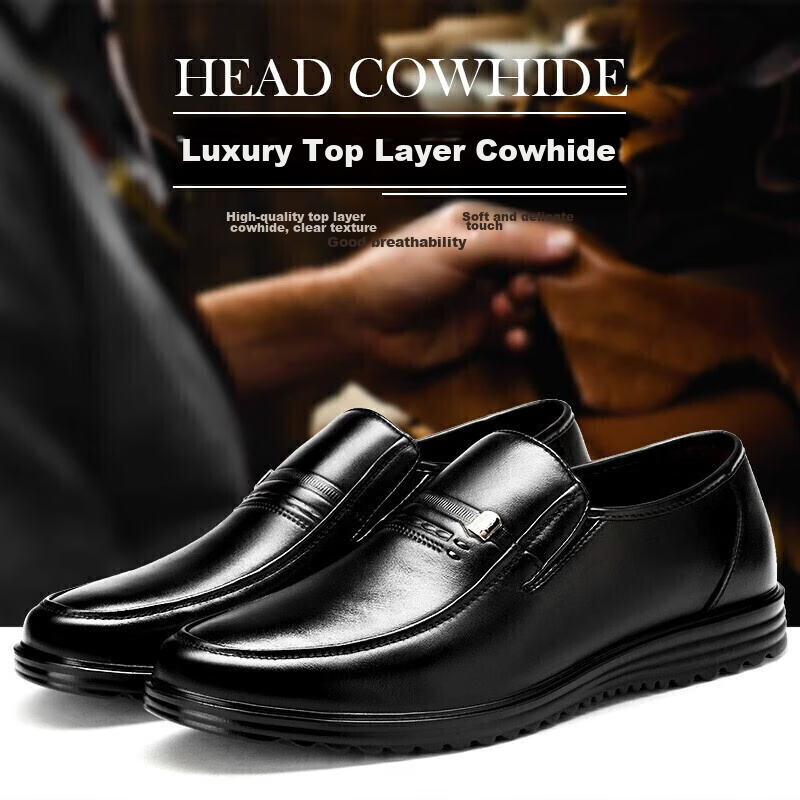 LAORENTOU Leather Shoes, Men's Business Shoes, Slip-On Formal Shoes, Cowhide Dad...