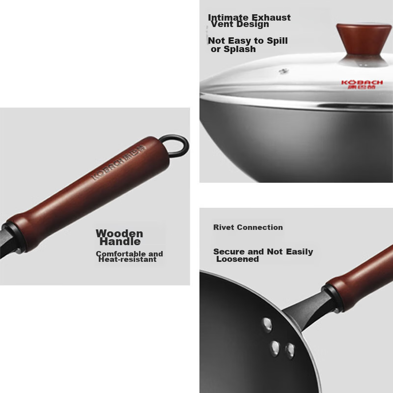 Kangbahe Iron Wok, Non-Coated, Cast Iron, Lightweight, Flat-Bottom Frying Pan, 3...