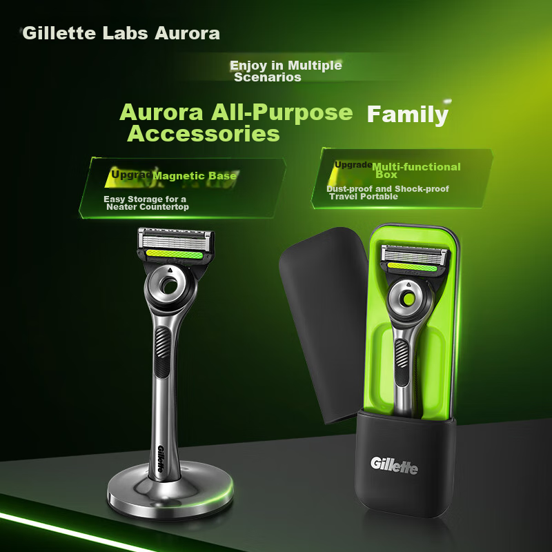 Gillette Manual Razor, Aurora Blade, 1 Handle with 4 Blades, 5-Layer Blades, Man...