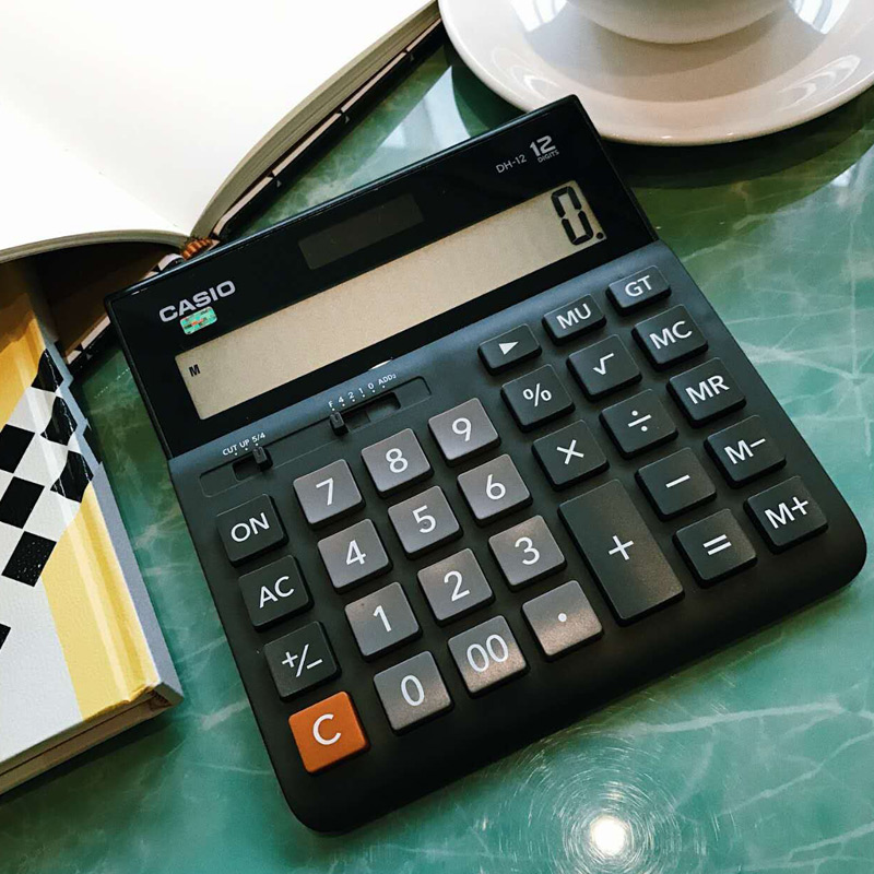 Casio Ultra-Wide Calculator DH-12 Black Silent, 12-Digit Dual Power, Professiona...