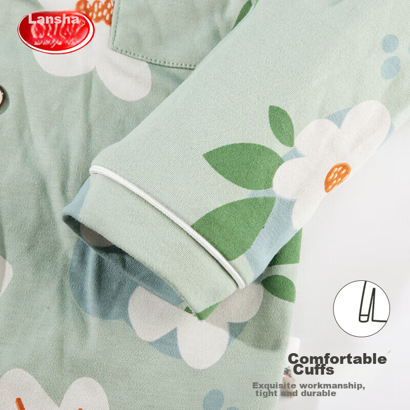Langsha Children's Pajamas, Girls' All-Season Thin Pure Cotton Lapel Loungewear,...