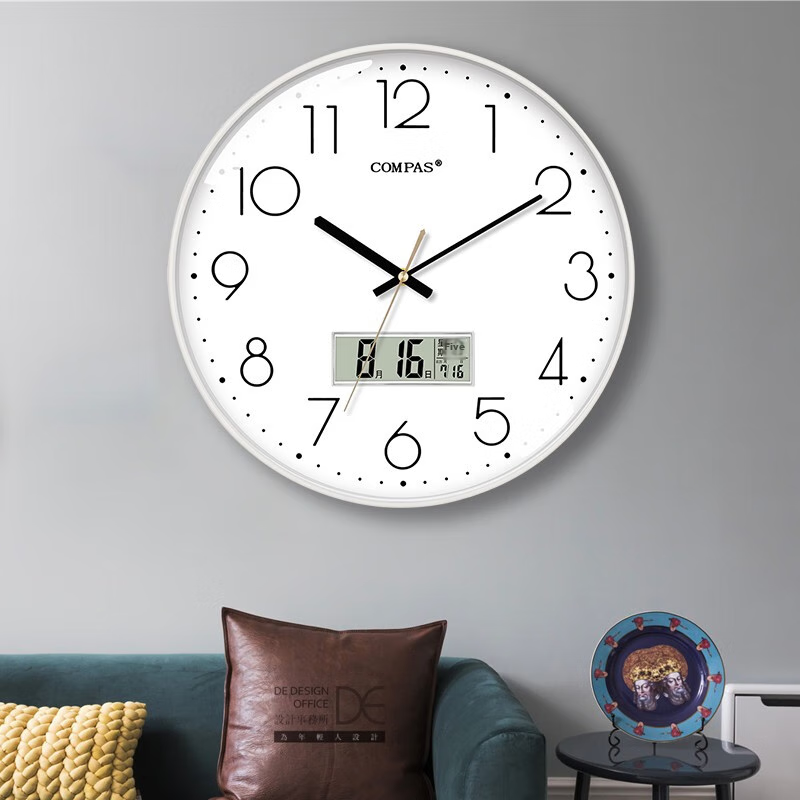 Compas Wall Clock, Living Room Clock, Perpetual Calendar, Simple Quartz Wall Clo...