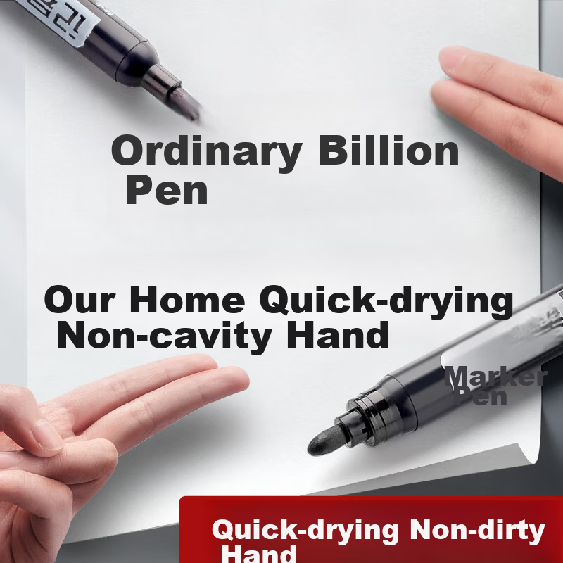 Jinzhi 100-Pack Oil-Based Marker Pens, Black, Large Tip, High Capacity, Quick-Dr...