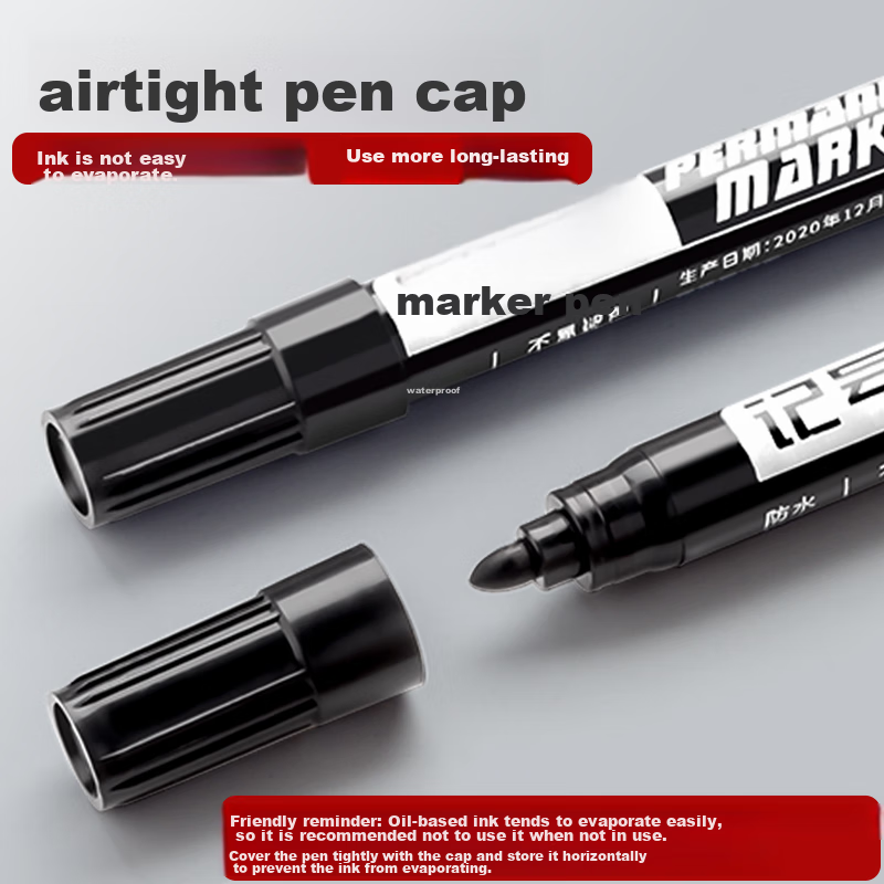 Jinzhi 100-Pack Oil-Based Marker Pens, Black, Large Tip, High Capacity, Quick-Dr...