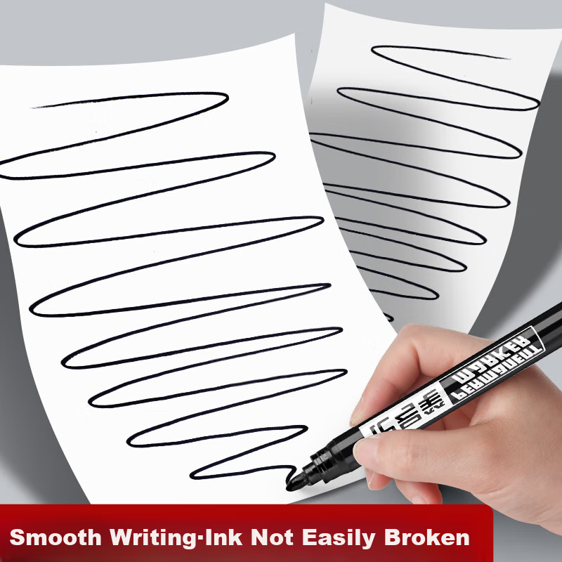 Jinzhi 100-Pack Oil-Based Marker Pens, Black, Large Tip, High Capacity, Quick-Dr...