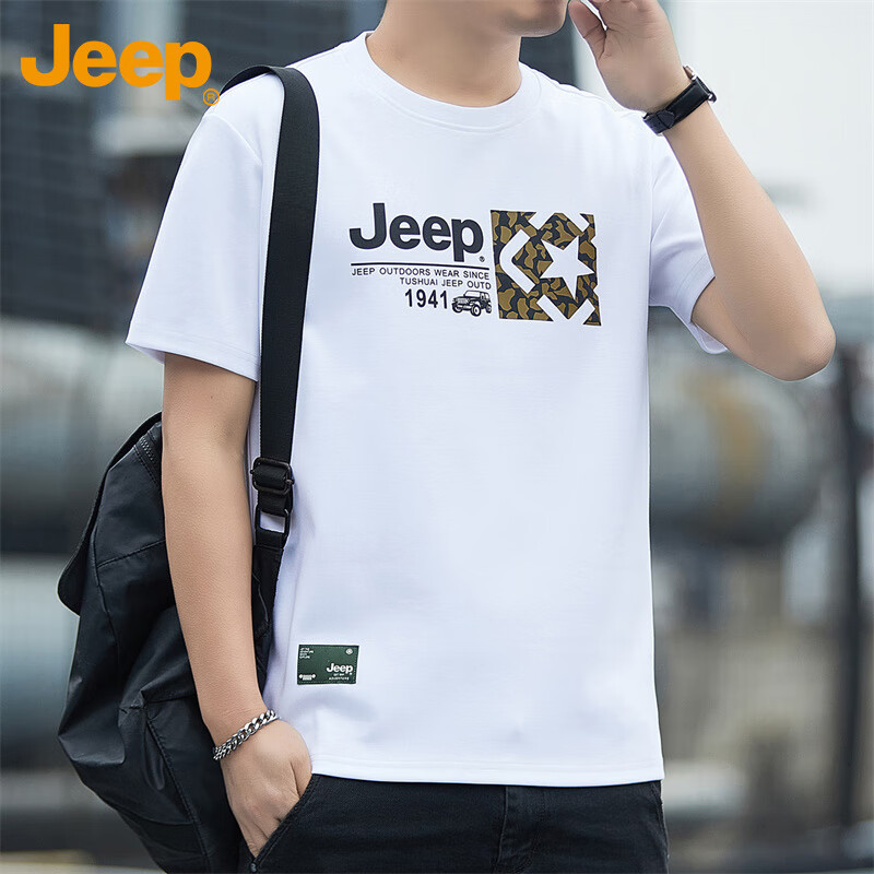 JEEP Men's Short Sleeve Spring Summer Loose Cool Casual Sports Pure Cotton Breat...