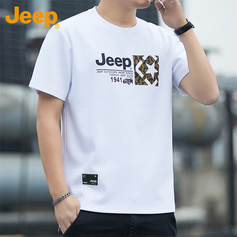 JEEP Men's Short Sleeve Spring Summer Loose Cool Casual Sports Pure Cotton Breat...