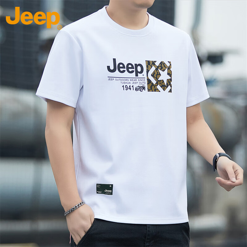JEEP Men's Short Sleeve Spring Summer Loose Cool Casual Sports Pure Cotton Breat...