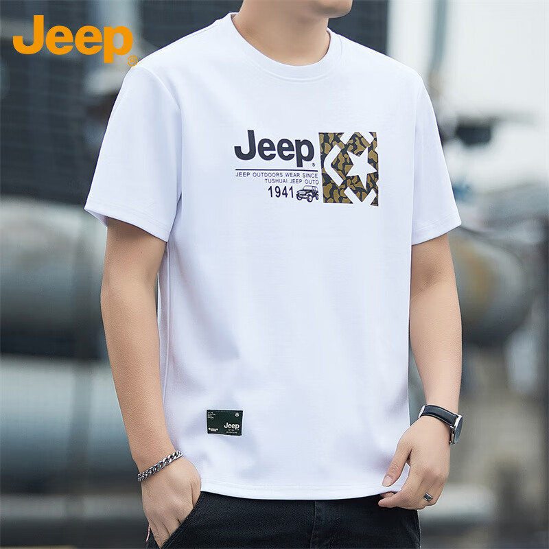 JEEP Men's Short Sleeve Spring Summer Loose Cool Casual Sports Pure Cotton Breat...