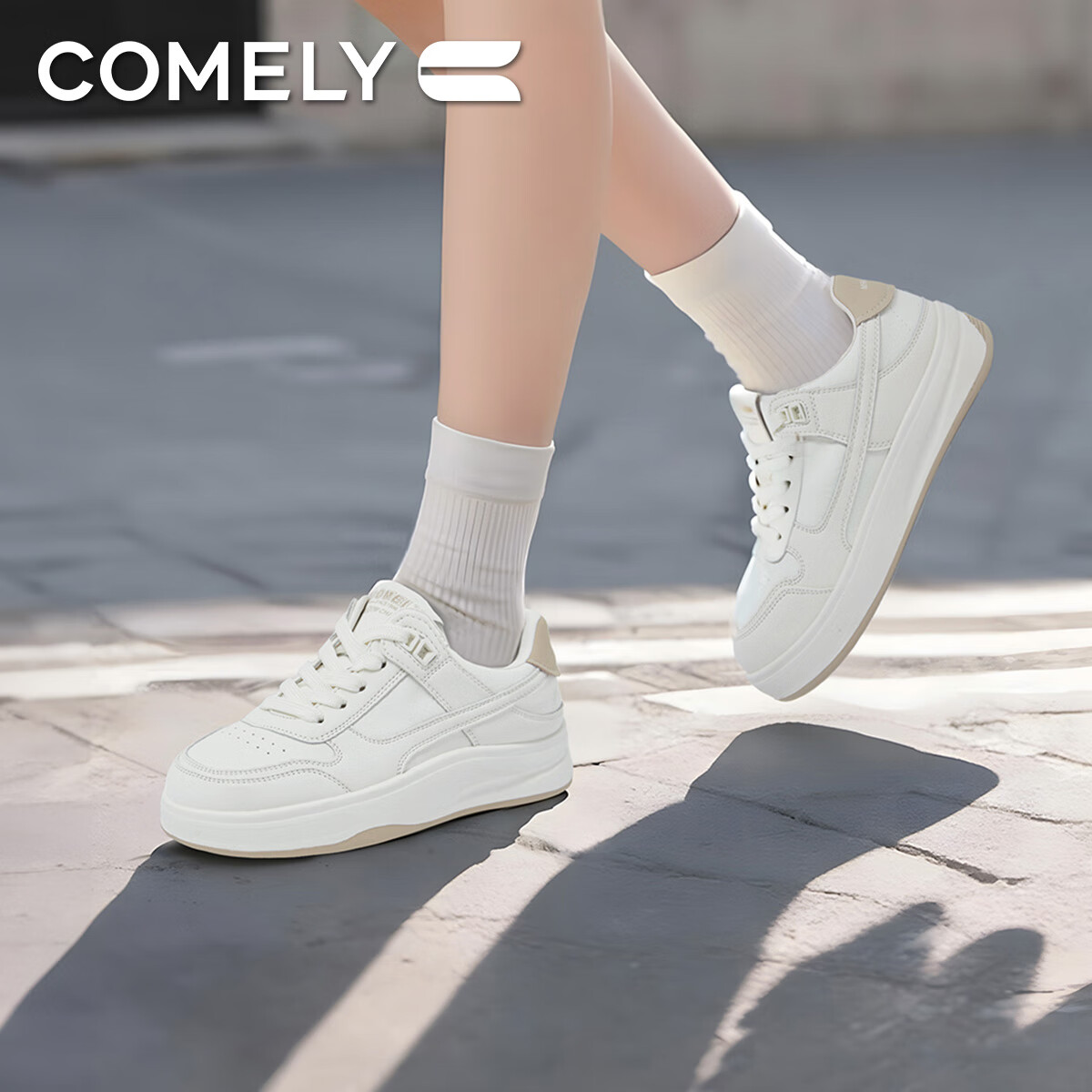 COMELY Thick-Soled White Sneakers for Women, Spring 2025, Petite Height-Increasi...