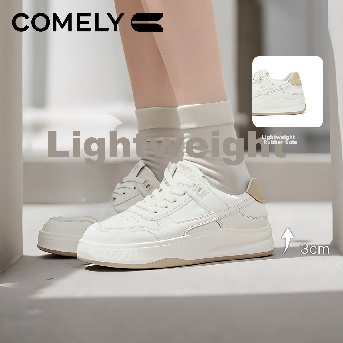 COMELY Thick-Soled White Sneakers for Women, Spring 2025, Petite Height-Increasi...