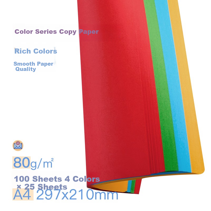 KAISA A4/100 Sheets 4-Color Mixed Printing Paper 80g A4 Colored Copy Paper Doubl...