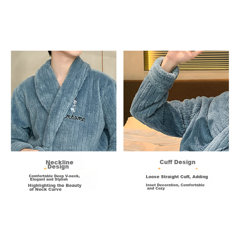 Langsha Men's Pajamas, Autumn And Winter Flannel Thickened Long Robe, Fleece-Lin...