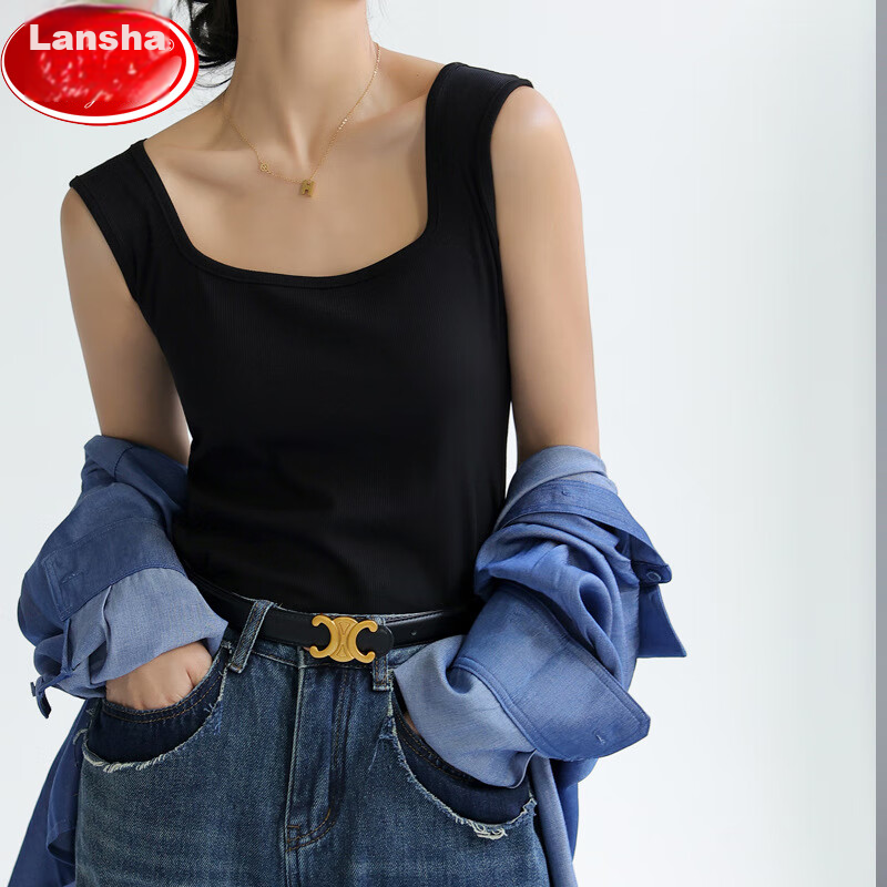 LangSha Square Neck Tank Top for Women, Elegant Versatile Slim-Fit Sleeveless Un...