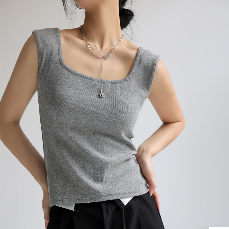 LangSha Square Neck Tank Top for Women, Elegant Versatile Slim-Fit Sleeveless Un...